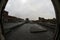 Roof construction, areas covered with roofing paper from a large building. Photographed with 8mm objective, fish eye