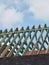 Roof construction, wooden structure skeleton. Vertical view.