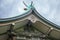 The roof of Hokoku Shrine Haiden in the Osaka Castle. Osaka. Japan