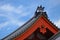 Roof of Japanese palace in Kyoto under blue sky
