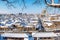 Roof of Jeonju traditional Korean village covered with snow, Jeonju Hanok village in winter, Korea.