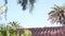 Roof of old mexican house tiled, ceramic clay tiles. Suburban California garden.