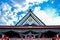 Roof of a Shinto shrine pavilion with ornamental mirror