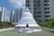 Roof top stupa at Sri Lankaramaya Temple, a Sri Lanka Buddhist monastery, Singapore- surrounded by modern residential buildings