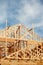 The roof trusses in anew home under construction.