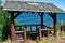 Roofed Log Bench Pavilion Overlooking Lake Superior