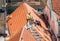 Roofers working on the repair of historic roofs