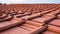Roofing tiles clay red tiles in lines with ventilation slots, Roofing tiles diminishing