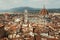 Roofs and 14th century Duomo in historical center in Florence, Italy. UNESCO Heritage Site