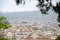 Roofs of Barcelona. Piece of the city of Barcelona seen from above shows architecture of a general air view in a summer