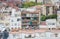 Roofs of Barcelona. Piece of the city of Barcelona seen from above shows architecture of a general air view in a summer