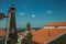 Roofs and chimney with countryside landscape