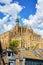 The roofs of the houses and the spiers of the church of the Mont Saint Michel city