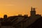 Roofs near the sea, sunset.