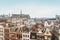 Roofs of old Dutch medieval houses in Amsterdam, view from above