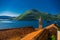 Roofs of the small town of Perast on the shore of Boko Kotor Bay. The bell tower of the Church of St. Nicholas against the