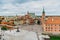 Rooftop aerial view of Royal Castle,Castle Square and Old Town,Warsaw,Poland.Historic downtown with colorful Renaissance and