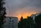 rooftop building panels with wires at evening