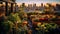 Rooftop garden in a modern city, natural fruits and vegetables