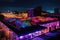 rooftop gardens illuminated by colorful led lights