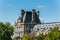 The rooftop of Louvre Museum at the right bank of Seine Rive, the world`s largest art museum and a historic monument in Paris,