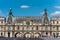 The rooftop of Louvre Museum at the right bank of Seine Rive, the world`s largest art museum and a historic monument in Paris,
