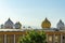 Rooftop middle eastern domes with blue sky