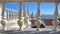 The rooftop of Sao Vicente de Fora Church with ornately decorated sections in the Baroque style: View towards The National Panth