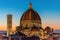 Rooftop skyline panorama of Cathedral of Santa Maria del Fiore Duomo in Florence at sunset