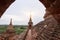 Rooftops of Bagan pagodas on sunset in Myanmar