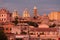 Rooftops and church domes in Rome Italy