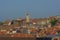 Rooftops of the houses of Boulogne sur mer and modern catholic churh building