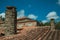 Rooftops of old houses with chimneys