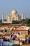 Rooftops of Taj Ganj neighborhood and Taj Mahal in Agra, India