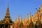 Rooftops of the temples, Shwedagon Pagoda complex, Yangon, Myanmar