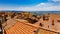 Rooftops and view of landscape in Cortona, Italy