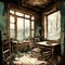 A room In an Abandoned House in the style of an old illustration