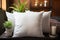 Room accent White square pillow mockup adds charm to the grey armchair