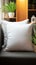 Room accent White square pillow mockup adds charm to the grey armchair