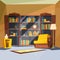 Room with books. House apartment with home library shelves inside of living room for reading vector picture