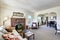 Room with brick fireplace in old american house