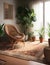 A Room with a Chair, Potted Plants, and a Center Rug, Perfect for Relaxation and Comfort.