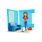 Room cleaning woman in house vector poster