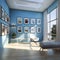 a room with a couch, chair and pictures on the wall Contemporary interior Patio with Light Blue