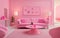 Room design in pink. Barbie color. minimalism in the interior with a pink sofa.