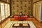 Room designed with Korea`s traditional decorations and foods for ceremony of newly wed couples and their families.