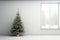 A room devoid of furnishings, featuring a festive Christmas tree as its centerpiece. Minimalist interior concept