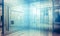 Room.Empty office with columns and large windows, Indoor building. business space with blue light effects