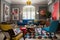 room filled with retro furniture and pop art, bringing together vintage style with modern flair