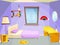 Room for girl. House bedroom for girl kid children cartoon vector appartment